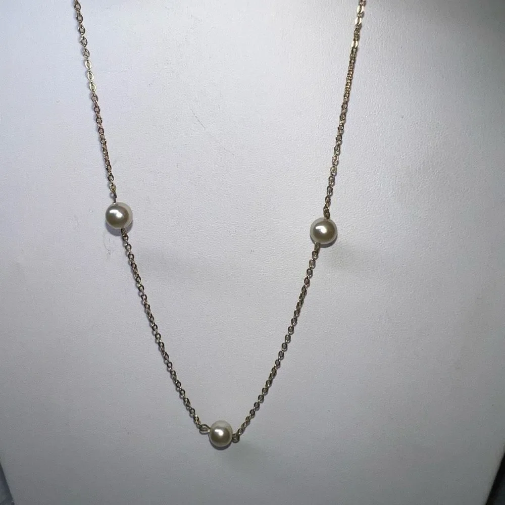 Gold Tone Faux Pearl Choker Necklace